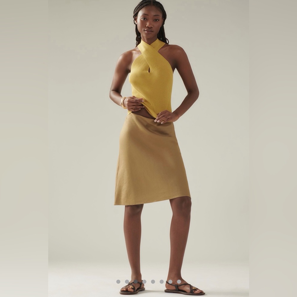 Anthropologie NWT Tilda Slip Skirt Toasted Olive Knee Length | Size M